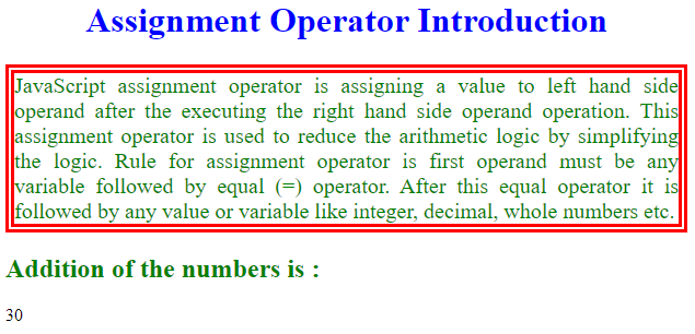 Assignment Operator in Java Script-1.1