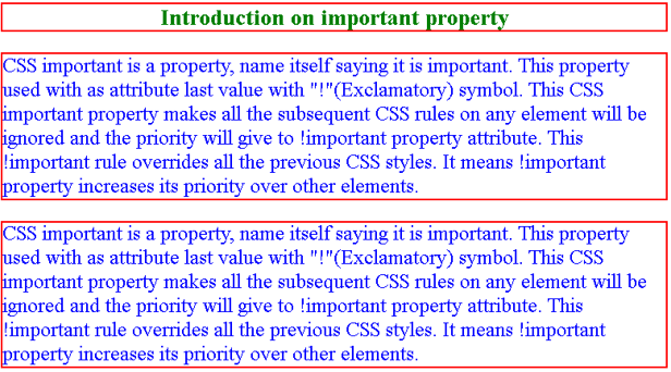 CSS Important output 2
