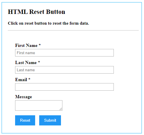 HTML Reset Button Example 1
