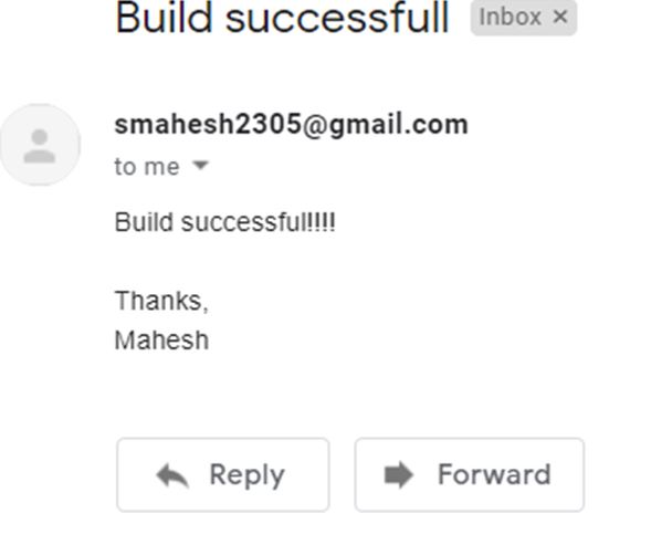 email was received as soon as build event was successfull