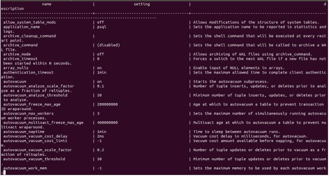 configuration property of PostgreSQL