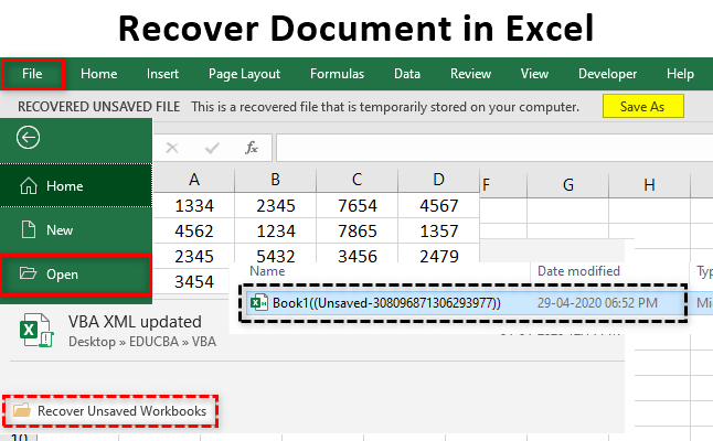 Recover Document in Excel