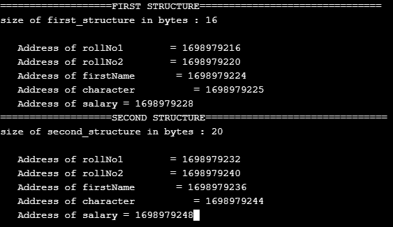 Structure Padding in C Output 1