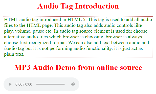 html audio tag output 1