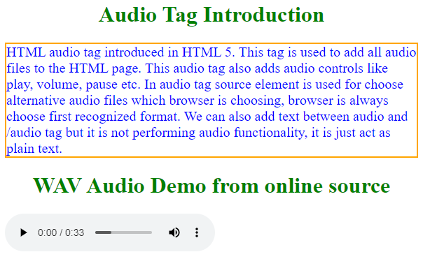 html audio tag output 2