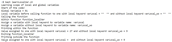 Bash Local Variables Example
