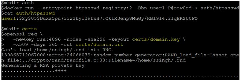 by generating an ‘htpasswd’ file and self-signed certificates