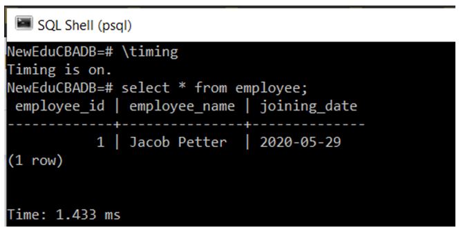get the execution time of the SQL query