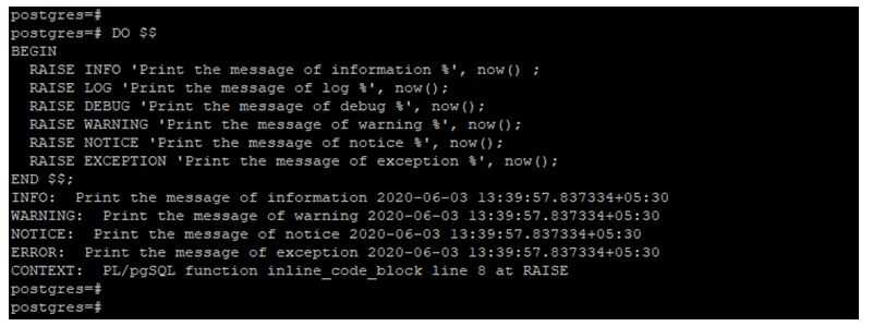 PostgreSQL RAISE EXCEPTION 1