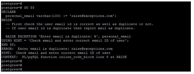 PostgreSQL RAISE EXCEPTION 2