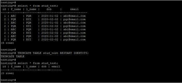 PostgreSQL TRUNCATE TABLE4