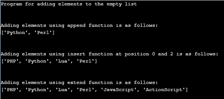 append(), insert() and extend() functions in Python-1.3