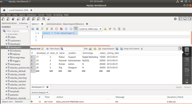 executing SELECT * FROM