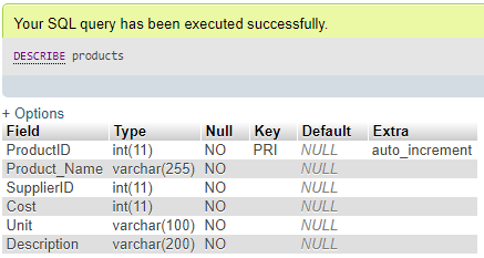 Products Table Example 5