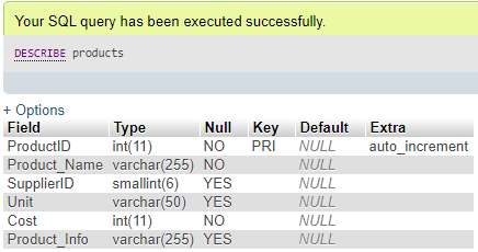 Products Table Example 7