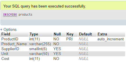 Products Table Example 8