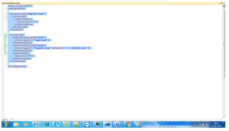 Web config file for running the web application
