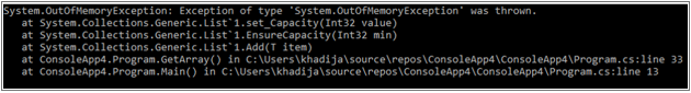 C# OutOfMemoryException output 2