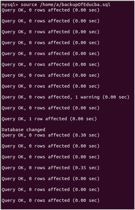 restore the database Example 11