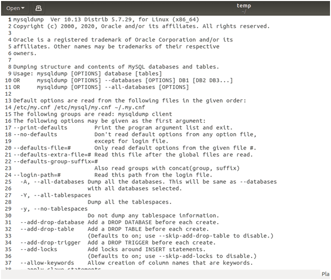 MySQL Backup Example 2
