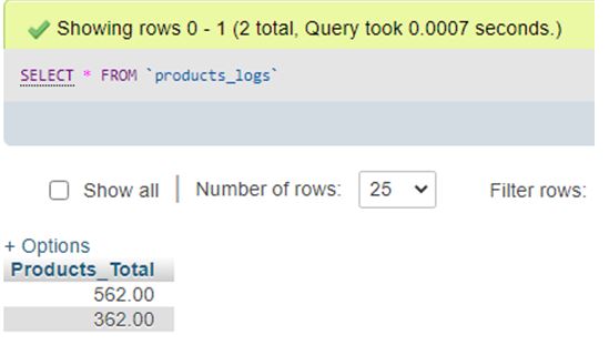 To view the changes, query the data forms Product_logs table