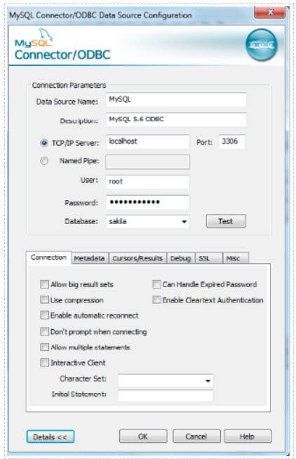 want to enter other DSN details click on the details button