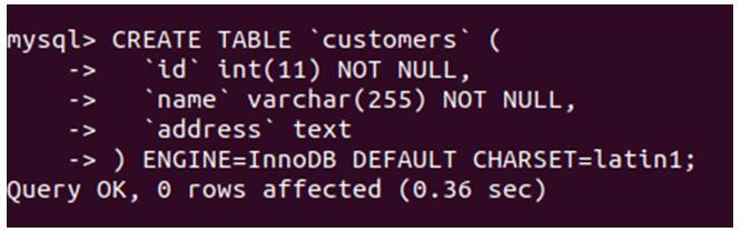 create a table named customer