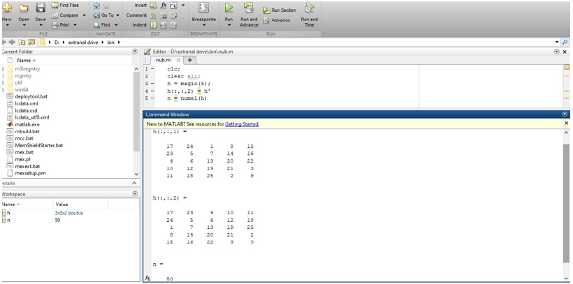 Numel matlab output 1