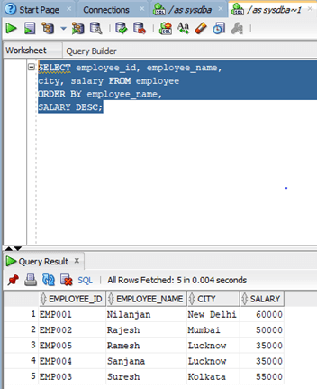 Oracle ORDER BY DESC Example 3