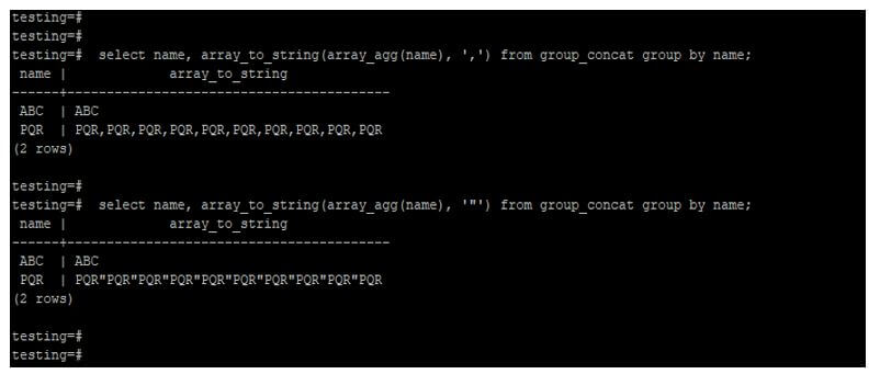using array_agg and array_to_string function