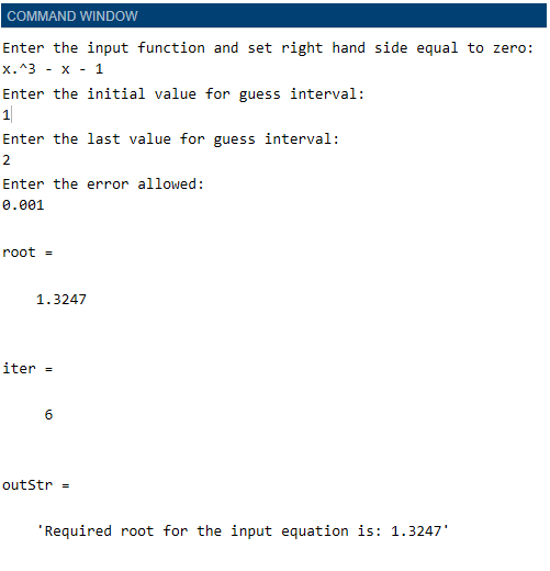 Secant MATLAB output 1