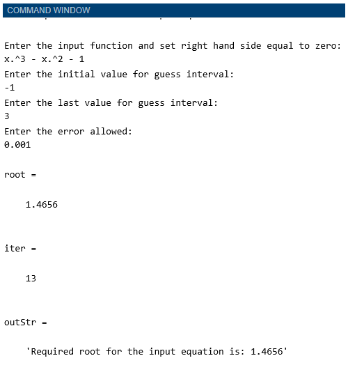 Secant MATLAB output 2