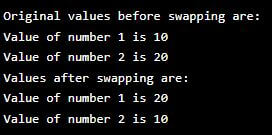 Swapping 2 numbers using temp Example 4