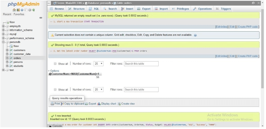 MySQL COMMIT output 1