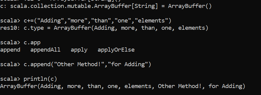Scala ArrayBuffer output 4