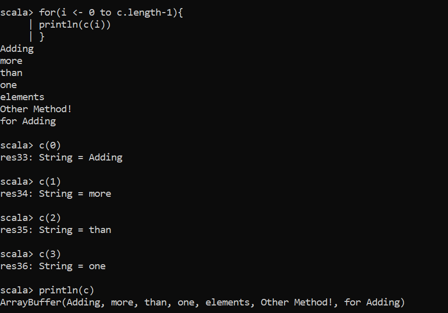 Scala ArrayBuffer output 5