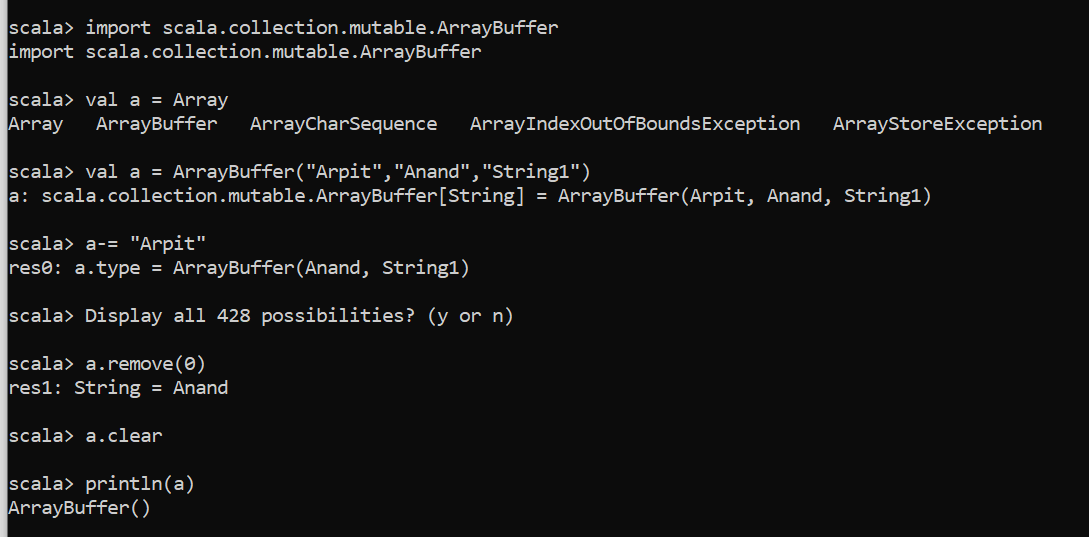 Scala ArrayBuffer output 6