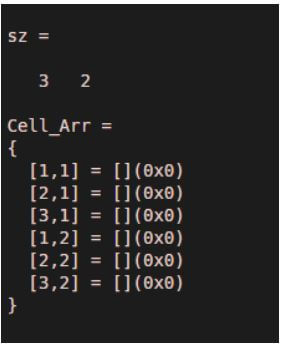 to create an empty cell array having the size same as given input array