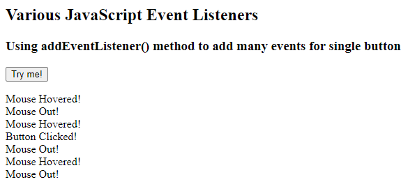 Javascript Event Listener output 2.1