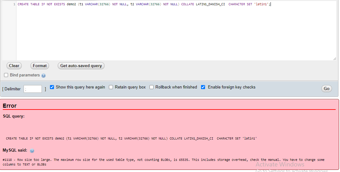 MySQL text vs varchar output 2
