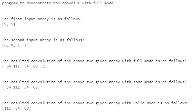 NumPy convolve output