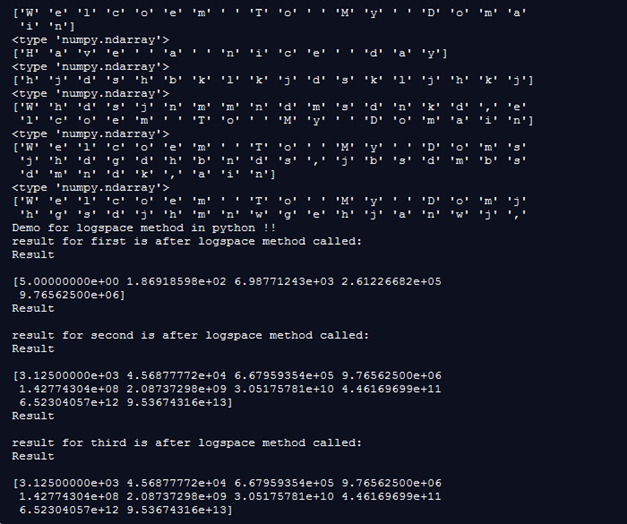 NumPy logspace() output