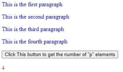 Click This button to get the number of "p" elements