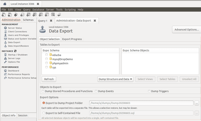 MySQL export database