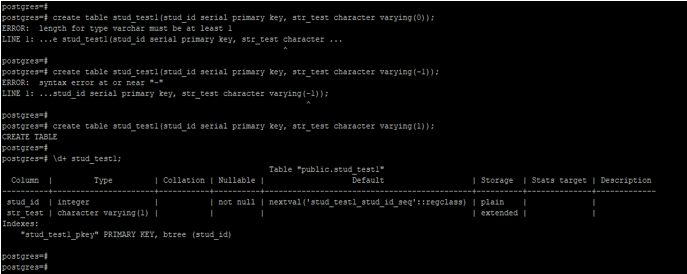 PostgreSQL Character Varying 1