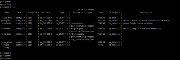 PostgreSQL List Databases output 3
