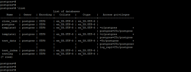 PostgreSQL List Databases output 4