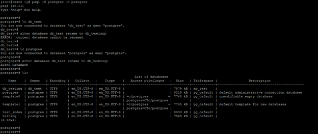 PostgreSQL Rename Database output 2