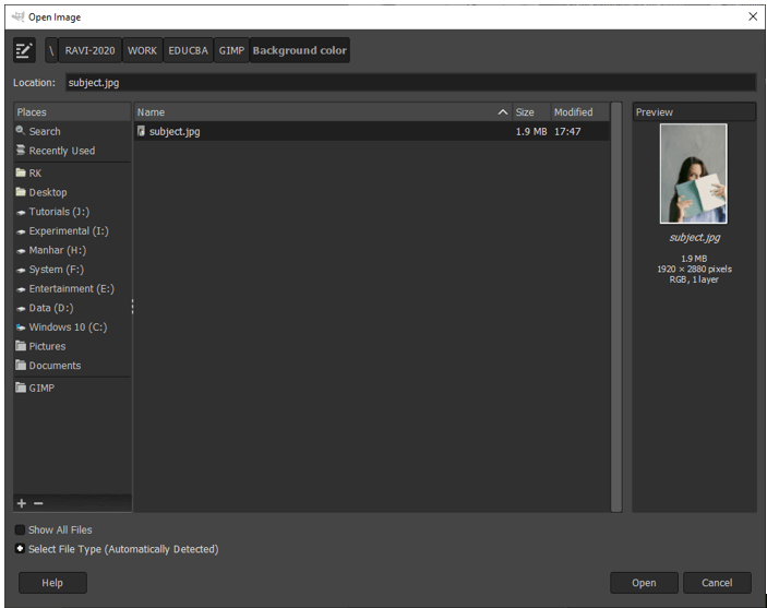 GIMP Change Background Color 2