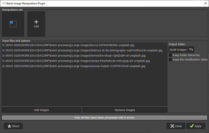 GIMP batch processing output 10